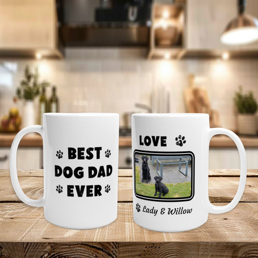 Personalized Best Dog Dad Ever Mug – Custom Photo & Name Gift for Father's Day - 15oz Ceramic context kitchen