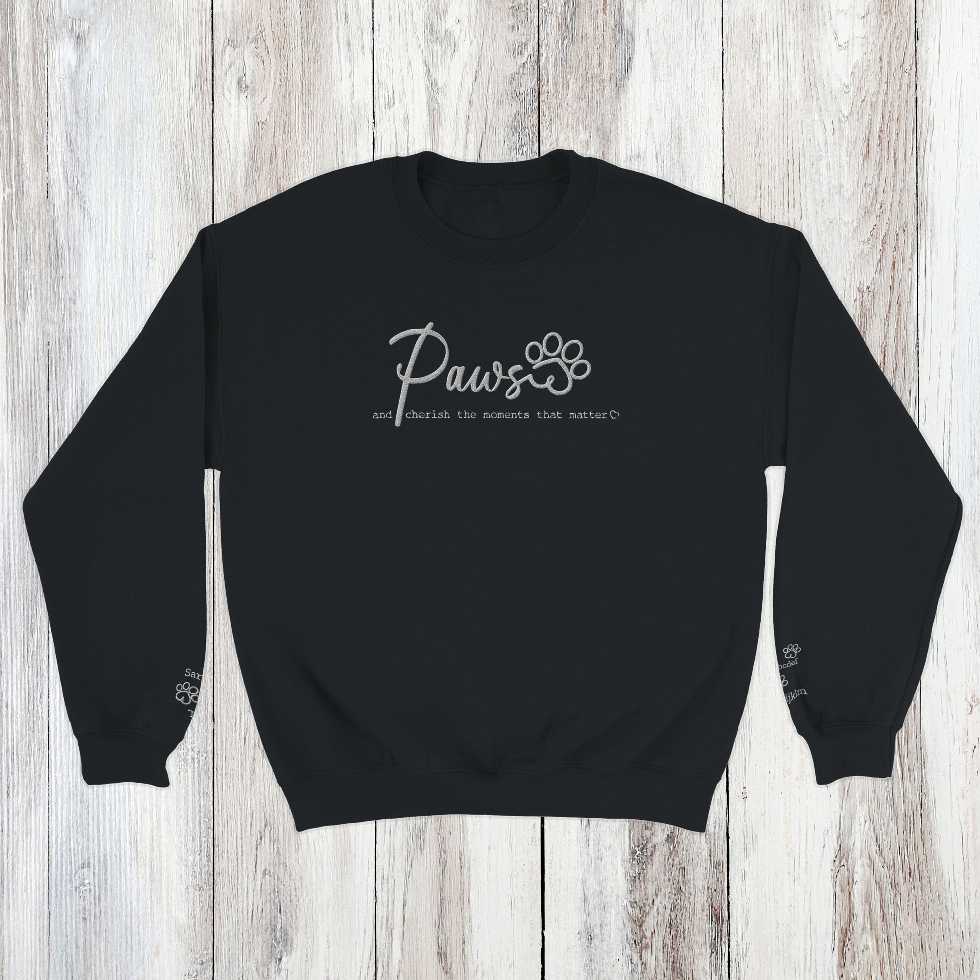 Personalized Pet Crewneck Sweatshirt- Custom Embroidered Pets Names - Paws & Cherish -  black