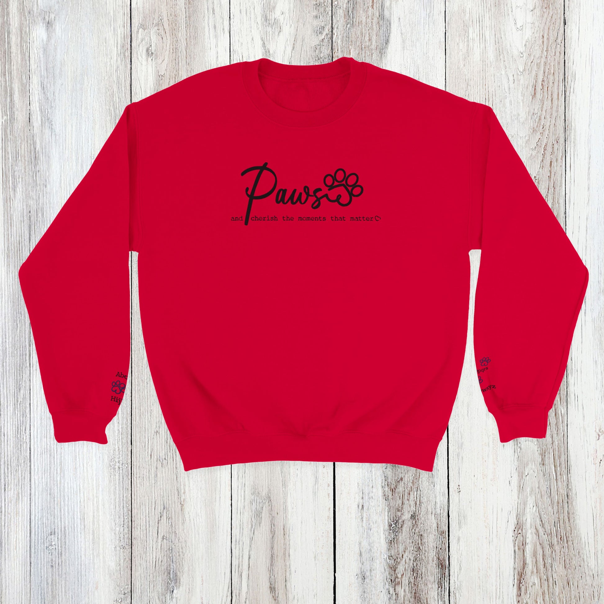Personalized Crewneck Sweatshirt  Custom Embroidered Pets Names - Paws Cherish red