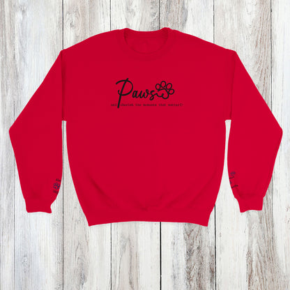 Personalized Crewneck Sweatshirt  Custom Embroidered Pets Names - Paws Cherish red
