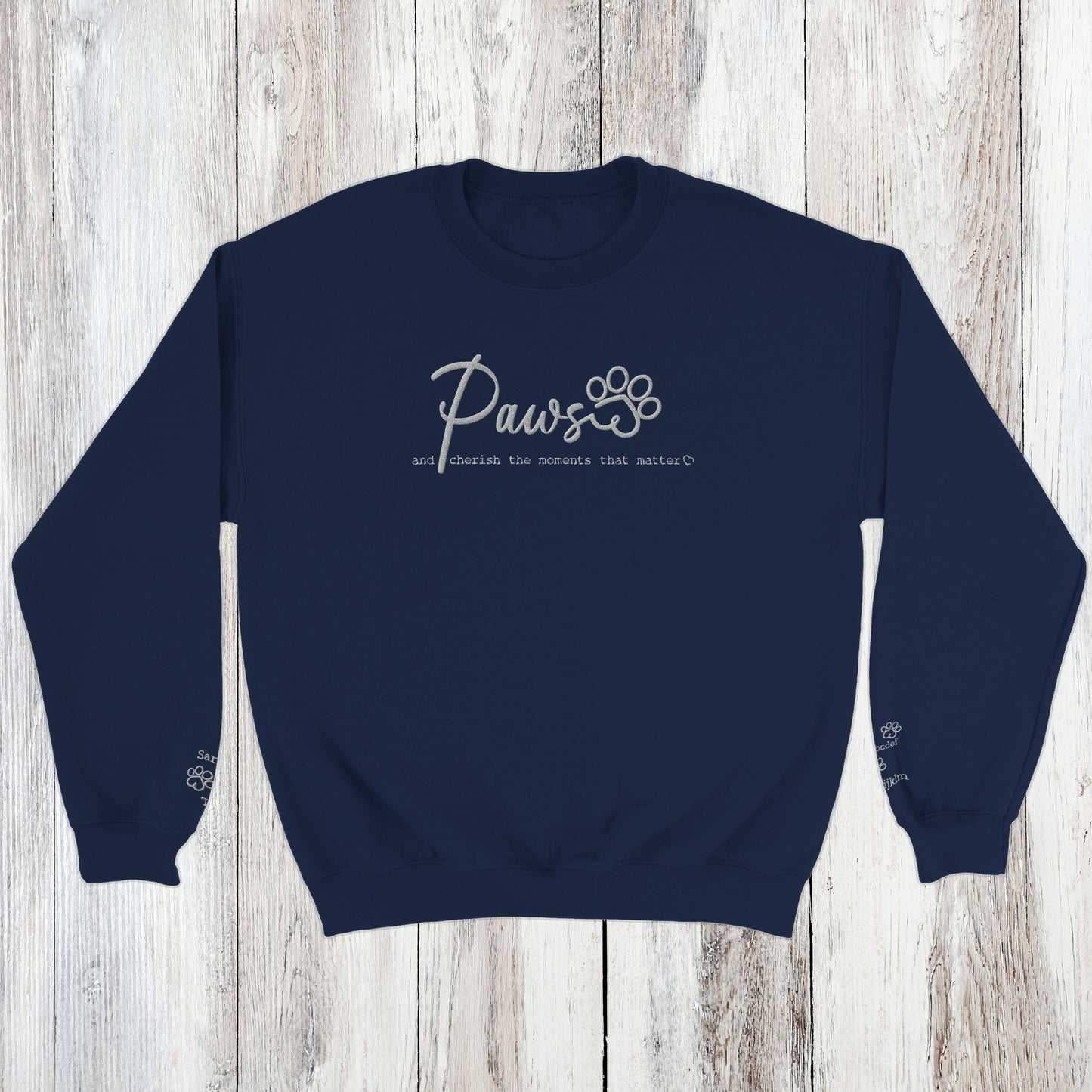Personalized Pet Crewneck Sweatshirt- Custom Embroidered Pets Names - Paws & Cherish -  navy