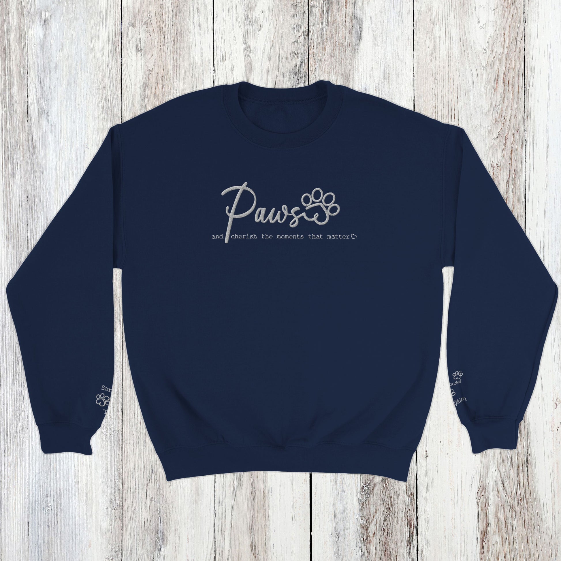 Personalized Pet Crewneck Sweatshirt- Custom Embroidered Pets Names - Paws & Cherish -  navy