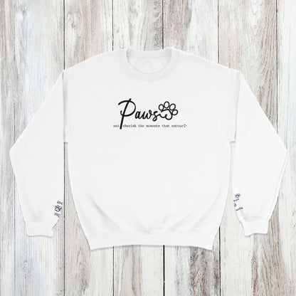 Personalized Crewneck Sweatshirt  Custom Embroidered Pets Names - Paws Cherish white