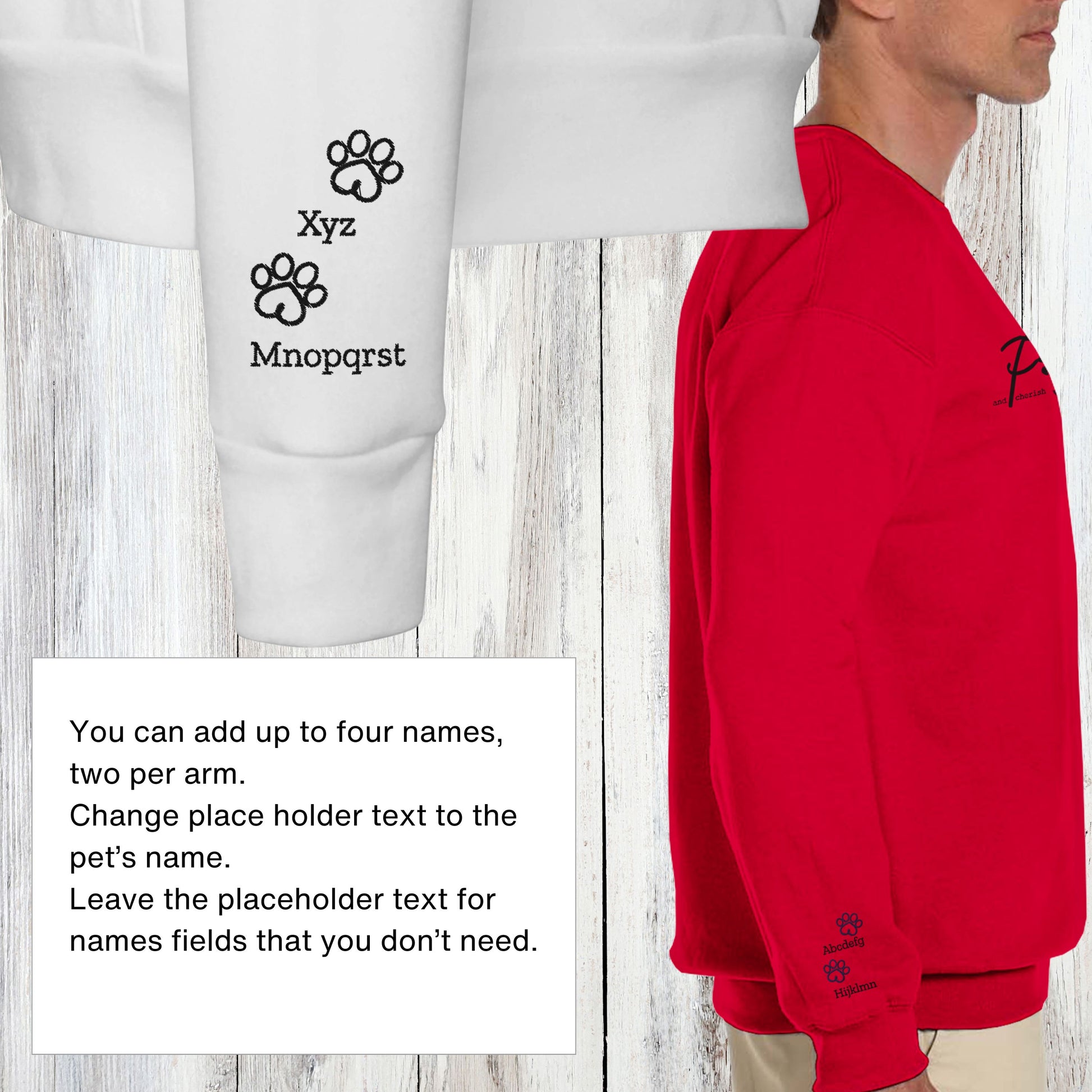 Personalized Crewneck Sweatshirt  Custom Embroidered Pets Names Paws Cherish detail and instructions