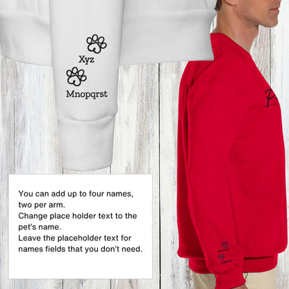 Personalized Crewneck Sweatshirt  Custom Embroidered Pets Names Paws Cherish detail and instructions