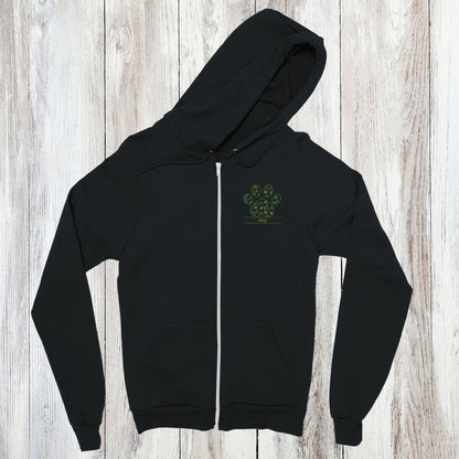 Personalized Floral Paw Print Zip Hoodie Custom Pet Name Design Black with yellow Flowers