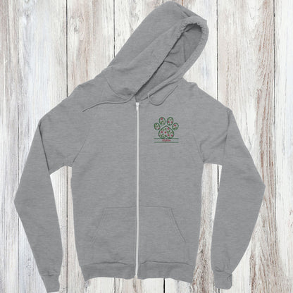 Personalized Floral Paw Print Zip Hoodie Custom Pet Name Design sports grey with pink Flowers