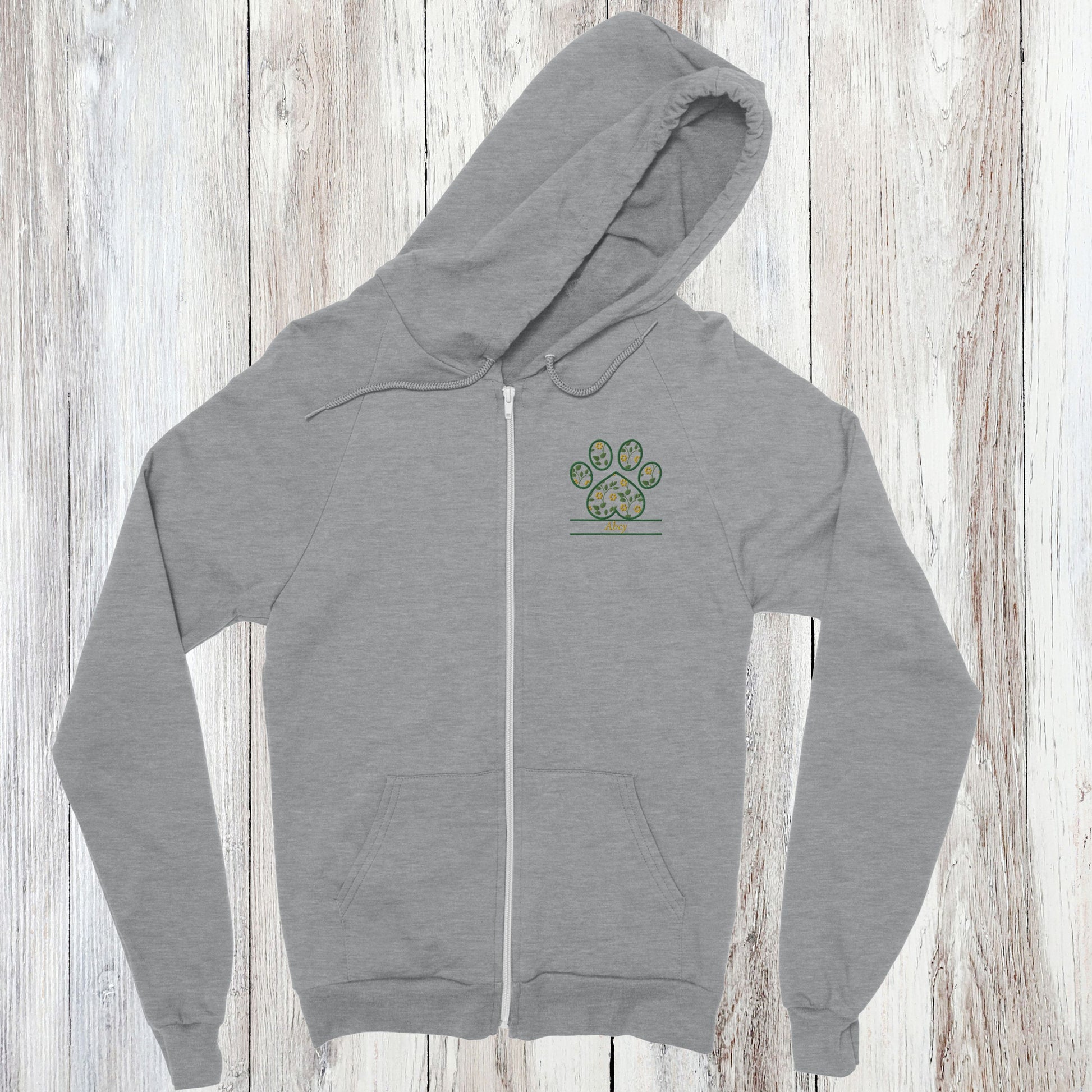 Personalized Floral Paw Print Zip Hoodie Custom Pet Name Design yellow with yellow Flowers