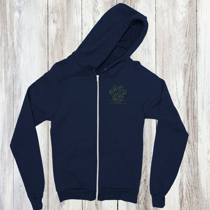 Personalized Floral Paw Print Zip Hoodie Custom Pet Name Design Navy with Pink Flowers