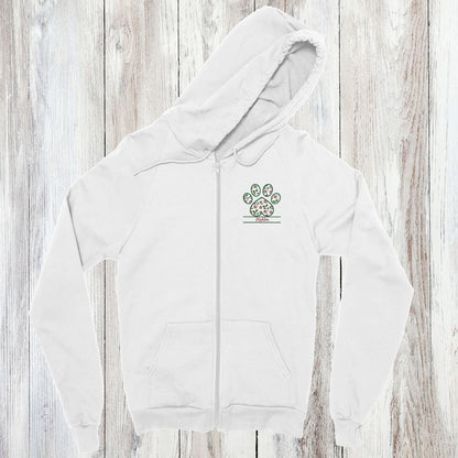Personalized Floral Paw Print Zip Hoodie Custom Pet Name Design white with pink flowers