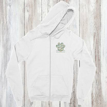 Personalized Floral Paw Print Zip Hoodie Custom Pet Name Design white with yellow flowers