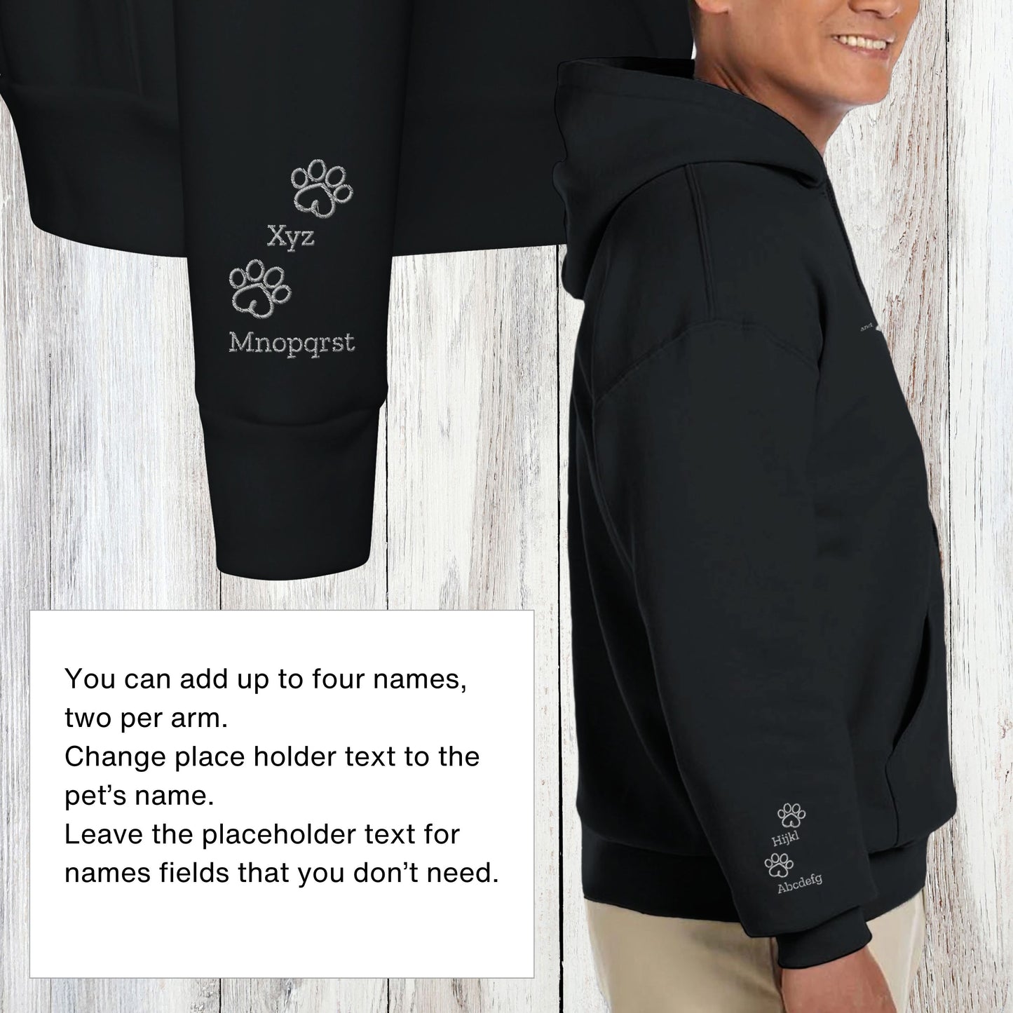 Personalized Hoodie - Custom Embroidered - Paws & Cherish - Black or Navy