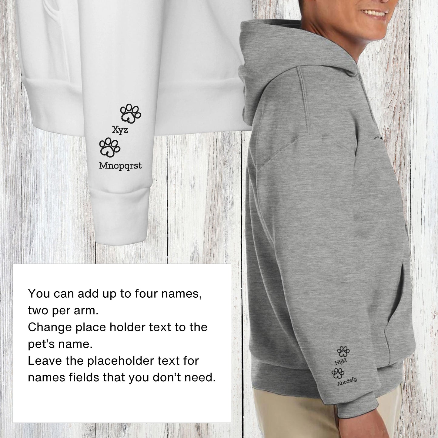 Personalized Hoodie - Custom Embroidered - Paws & Cherish Grey or White