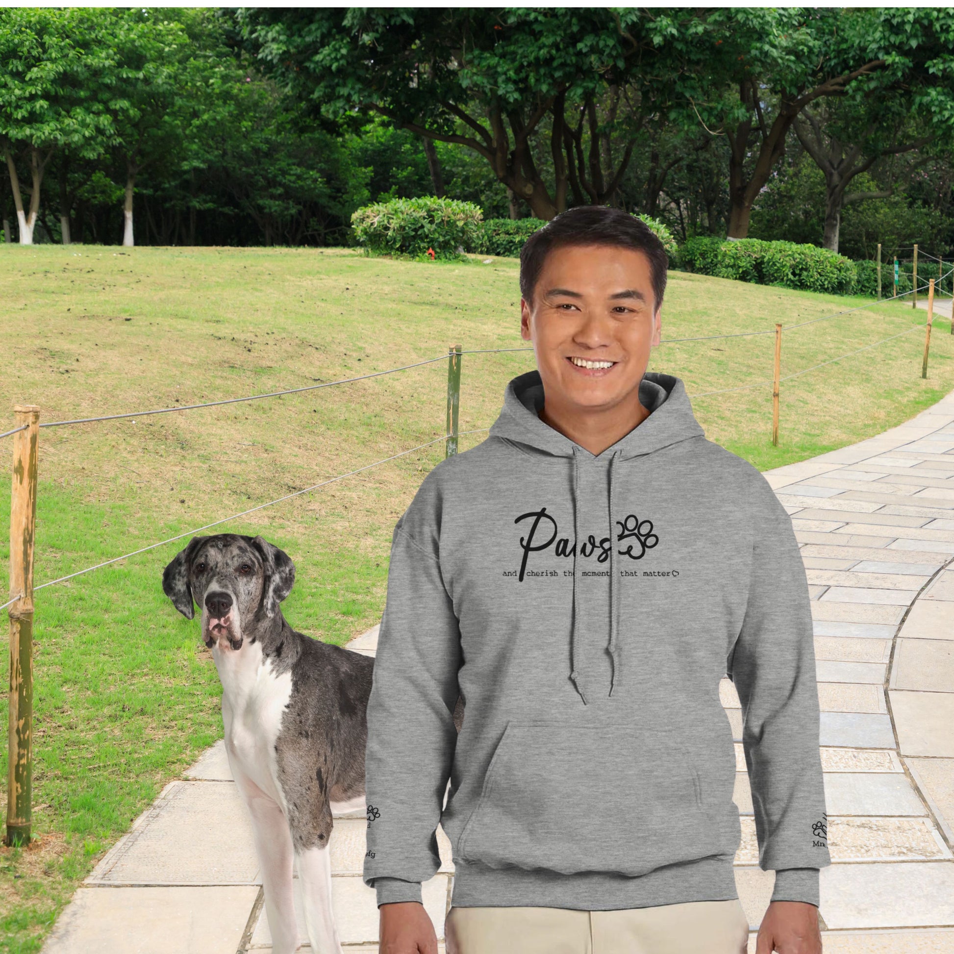 Personalized Hoodie Custom Embroidered Paws Cherish Grey context