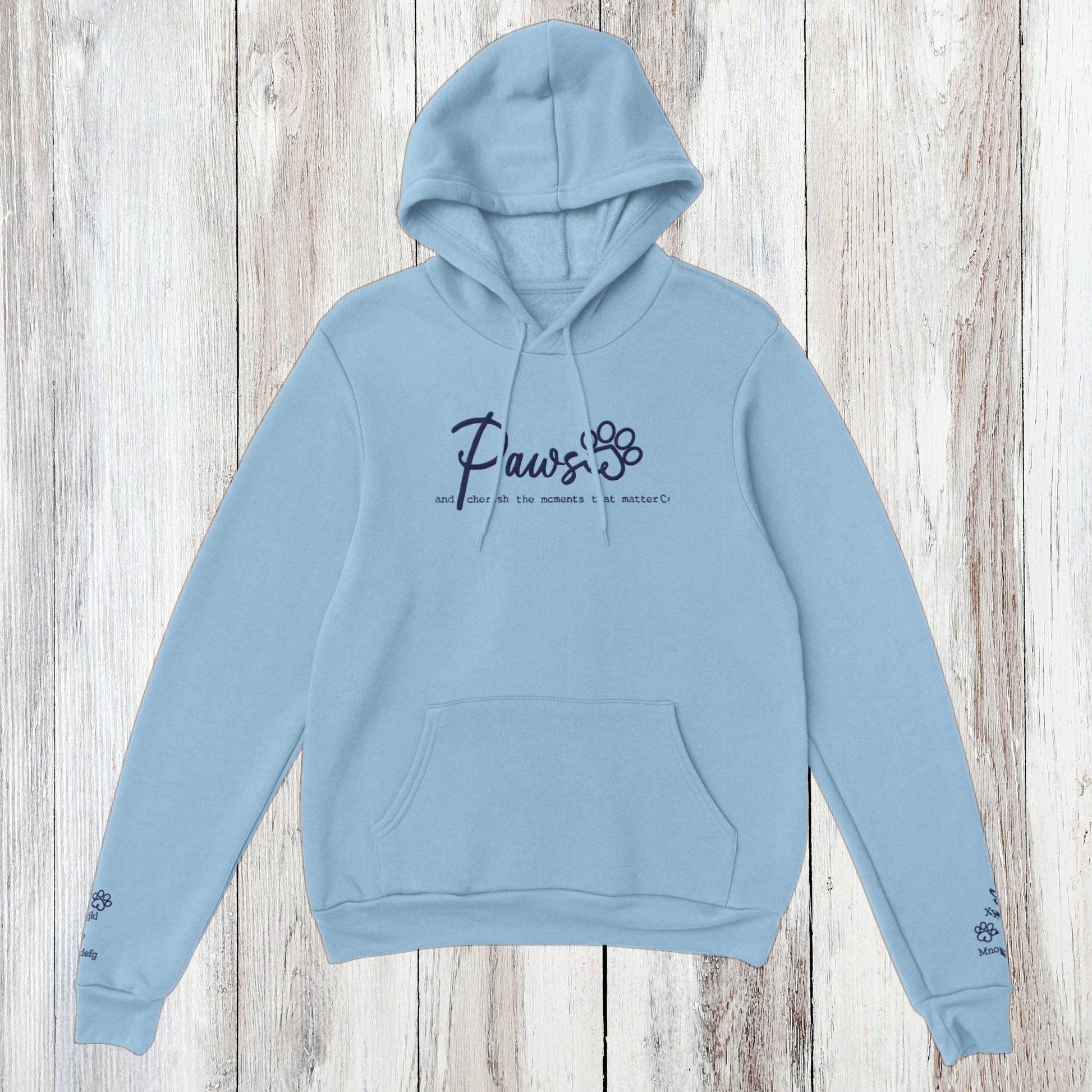Personalized Hoodie Custom Embroidered Paws Cherish  Light Blue