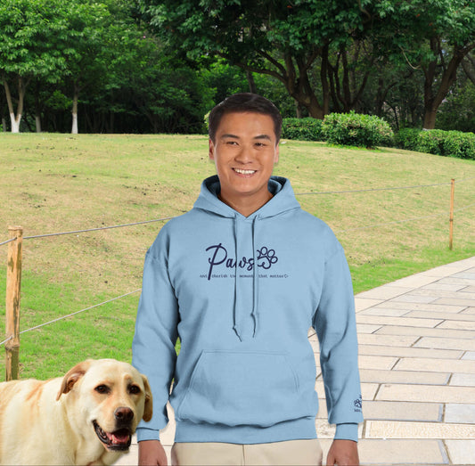 Personalized Hoodie Custom Embroidered Paws Cherish  context Light Blue