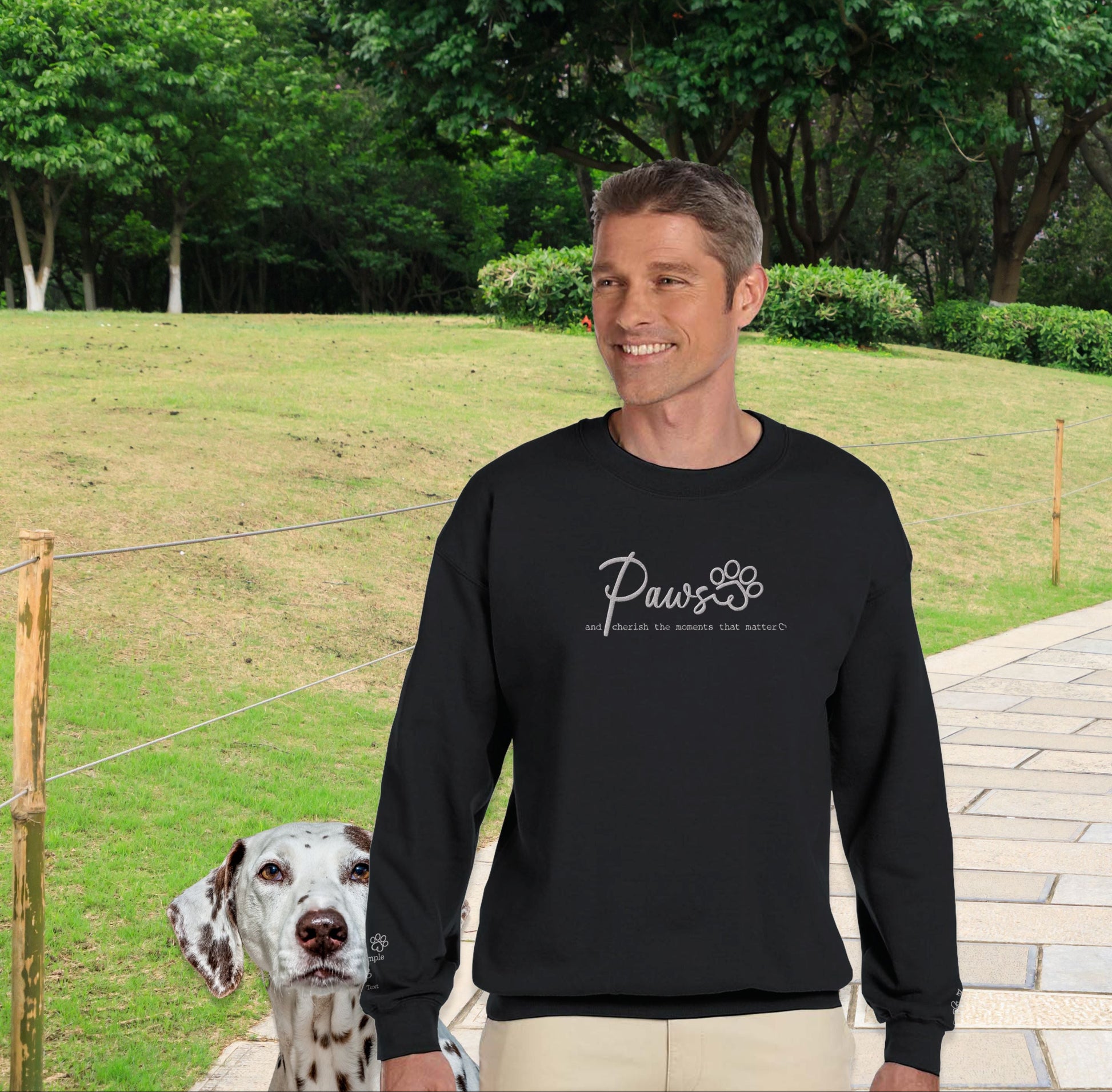 Personalized Pet Crewneck Sweatshirt- Custom Embroidered Pets Names - Paws & Cherish -  context black