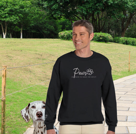 Personalized Pet Crewneck Sweatshirt- Custom Embroidered Pets Names - Paws & Cherish -  context black