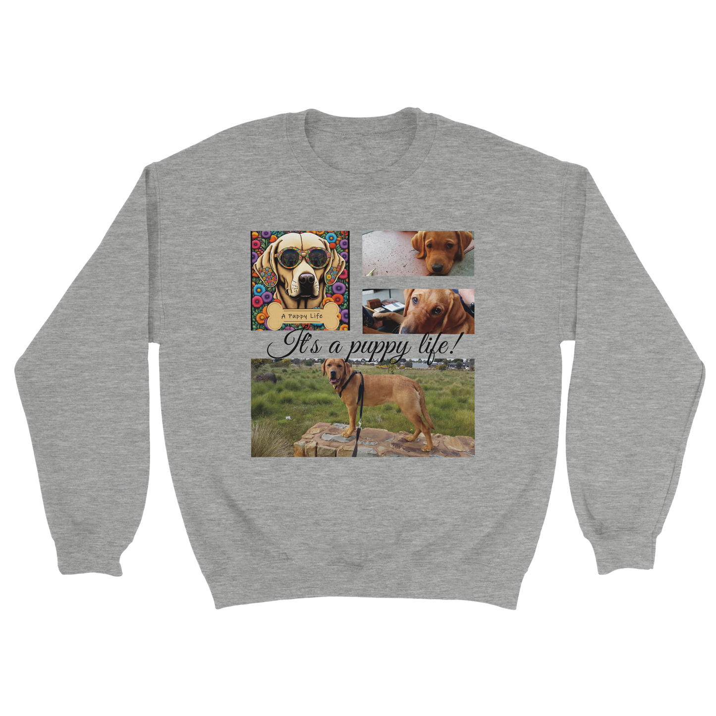 Personalized Photo Collage Pet Sweatshirt – Stylish, Cozy & Uniquely Yours Dark Heather Ash with black text
