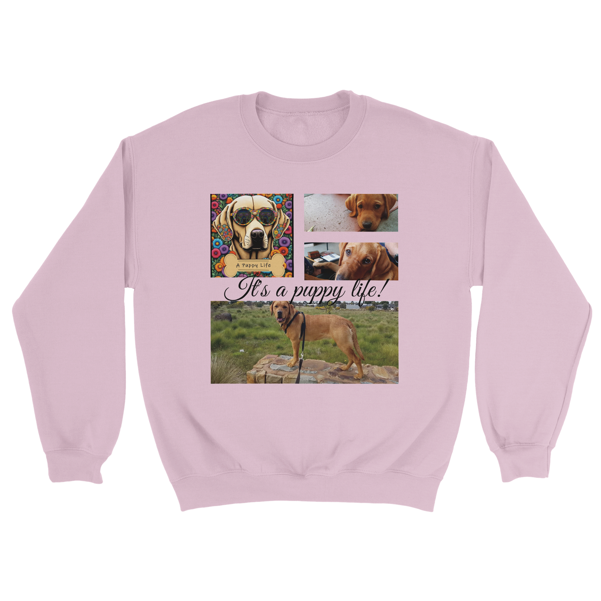 Personalized Photo Collage Pet Sweatshirt – Stylish, Cozy & Uniquely Yours Dark Heather Light Pink with black text