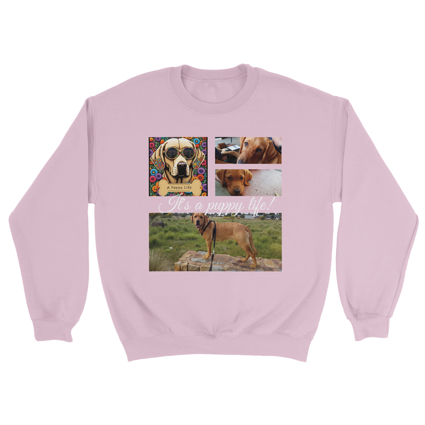 Personalized Photo Collage Pet Sweatshirt – Stylish, Cozy & Uniquely Yours Dark Heather Light Pink with white text