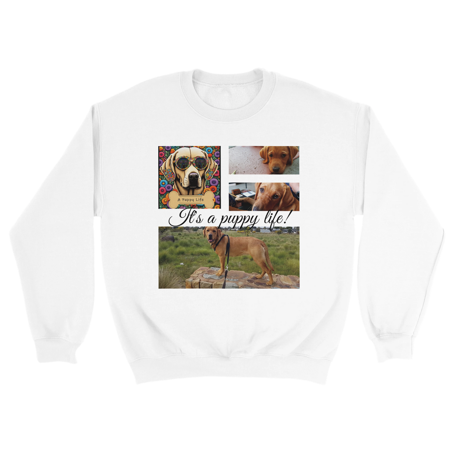 Personalized Photo Collage Pet Sweatshirt – Stylish, Cozy & Uniquely Yours White with black text
