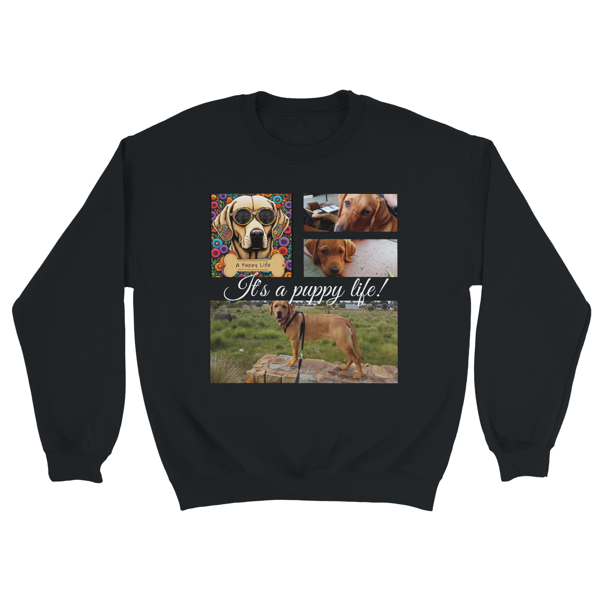 Personalized Photo Collage Pet Sweatshirt – Stylish, Cozy & Uniquely Yours black with white text