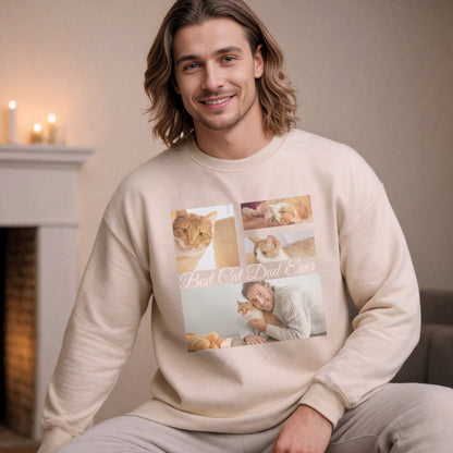 Personalized Photo Collage Pet Sweatshirt – Stylish, Cozy & Uniquely Yours context sand  with white text