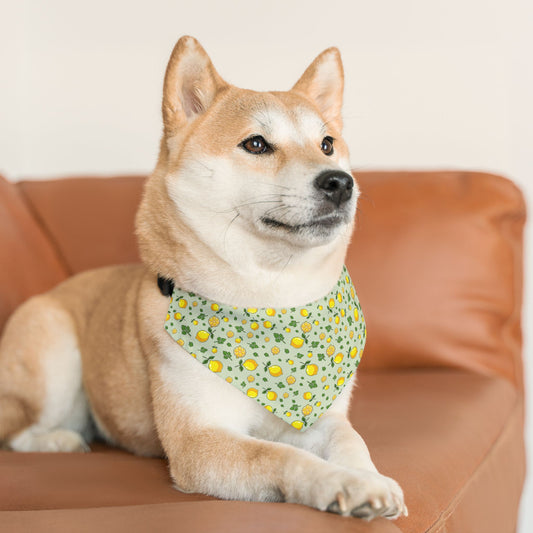 Pet Bandana Collar, Lemons and Parsley, Pale Green Background M context