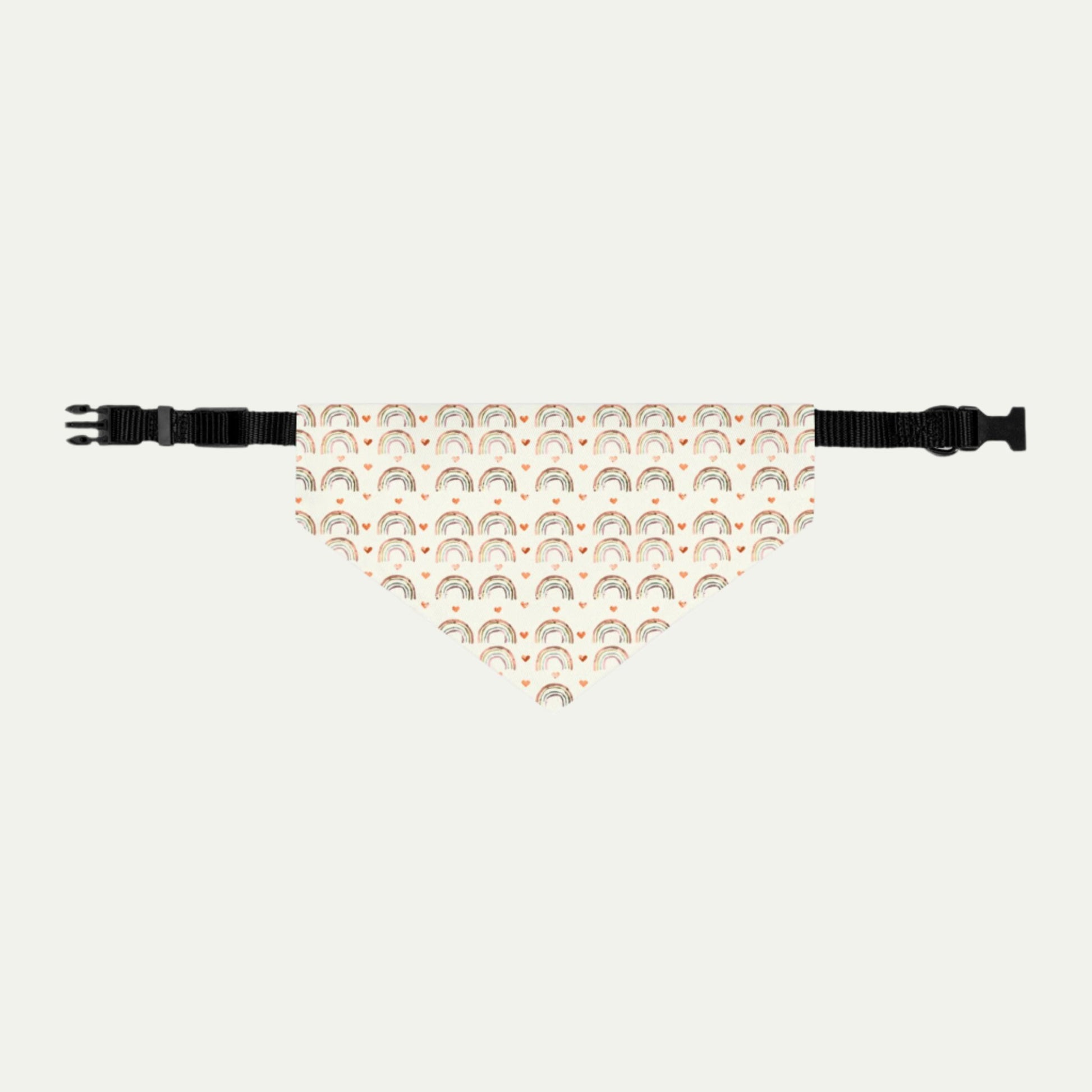 Pet Bandana Collar, Watercolor of Rainbows and Hearts, Cream Background M