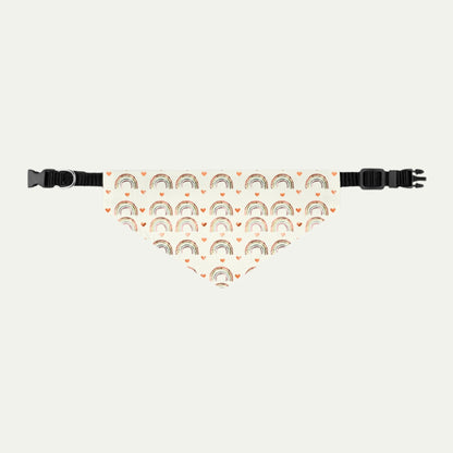 Pet Bandana Collar, Watercolor of Rainbows and Hearts, Cream Background S