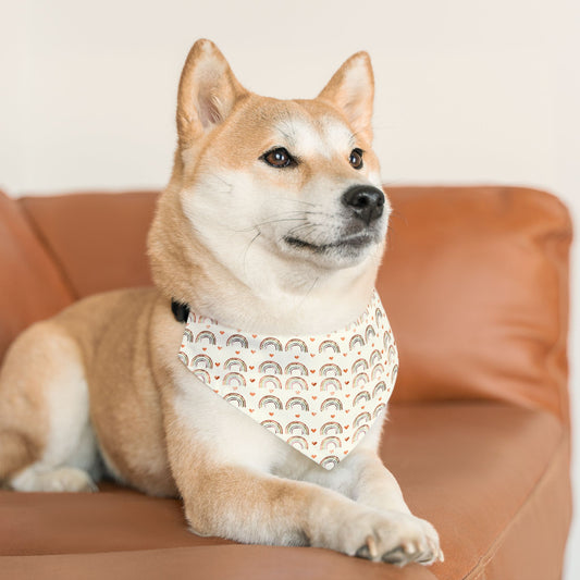 Pet Bandana Collar, Watercolor of Rainbows and Hearts, Cream Background m context
