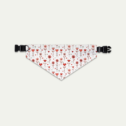 Pet Bandana with Hearts and Flowers on a White Background XL