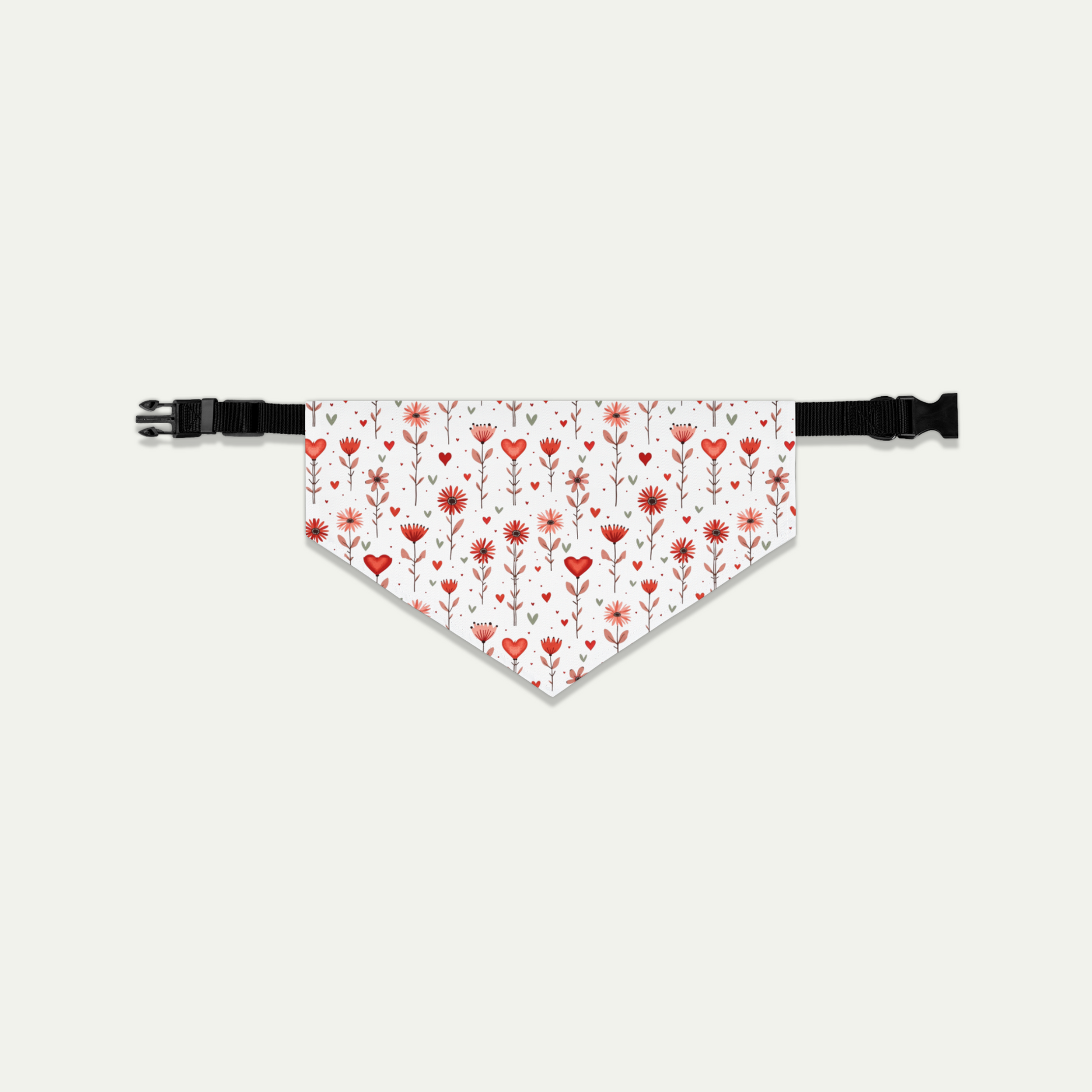 Pet Bandana with Hearts and Flowers on a White Background large