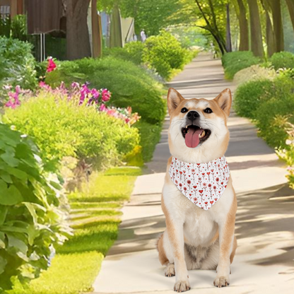 Pet Bandana with Hearts and Flowers on a White Background Medium Context