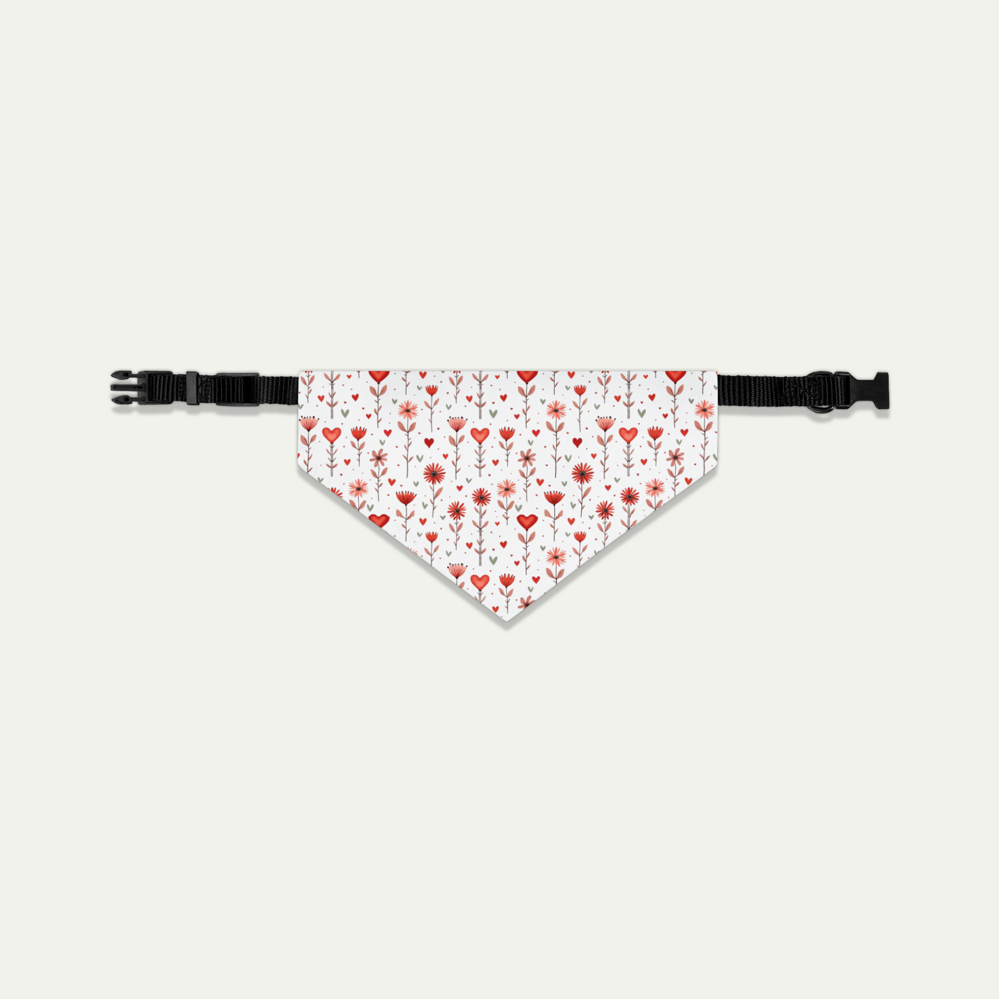 Pet Bandana with Hearts and Flowers on a White Background medium