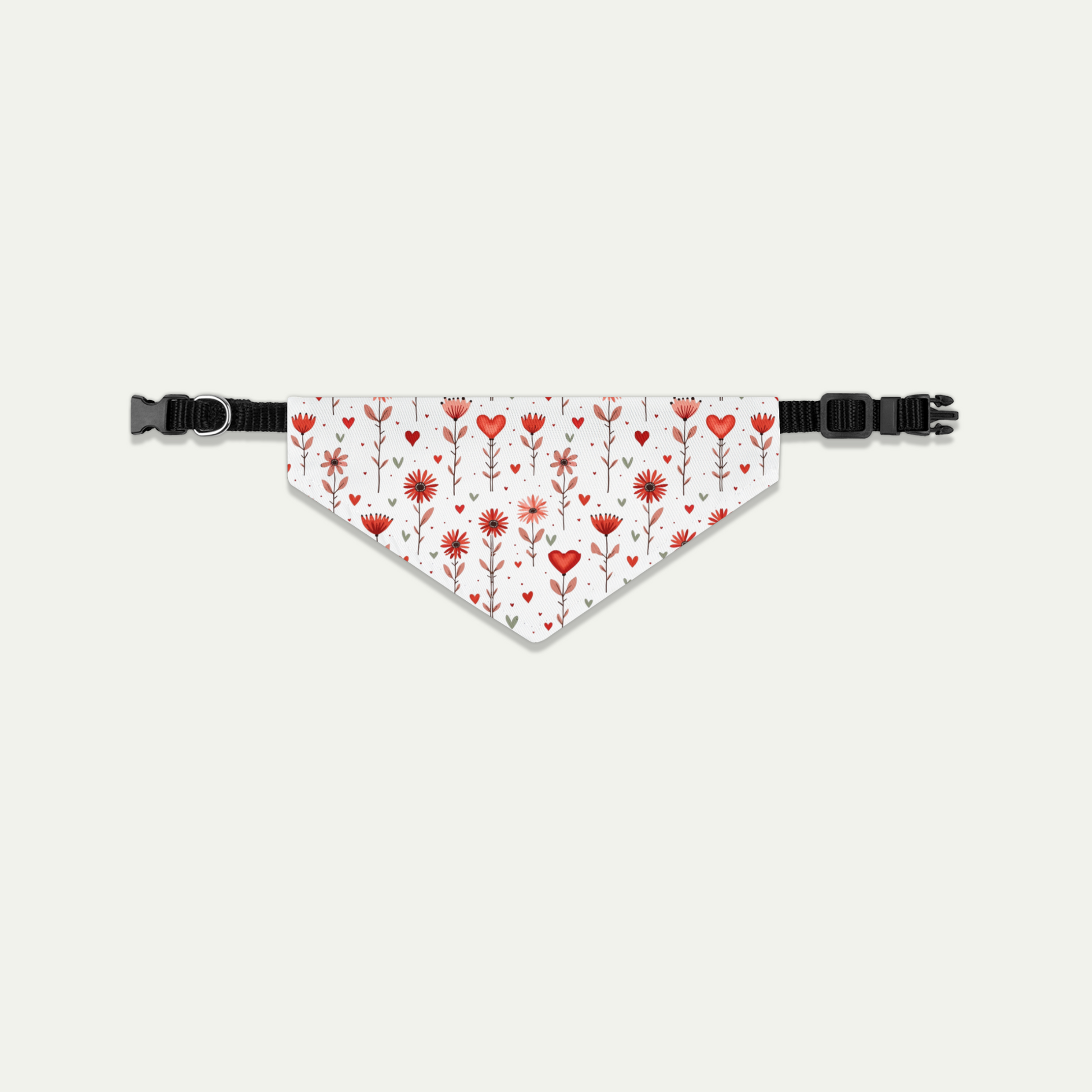 Pet Bandana with Hearts and Flowers on a White Background small