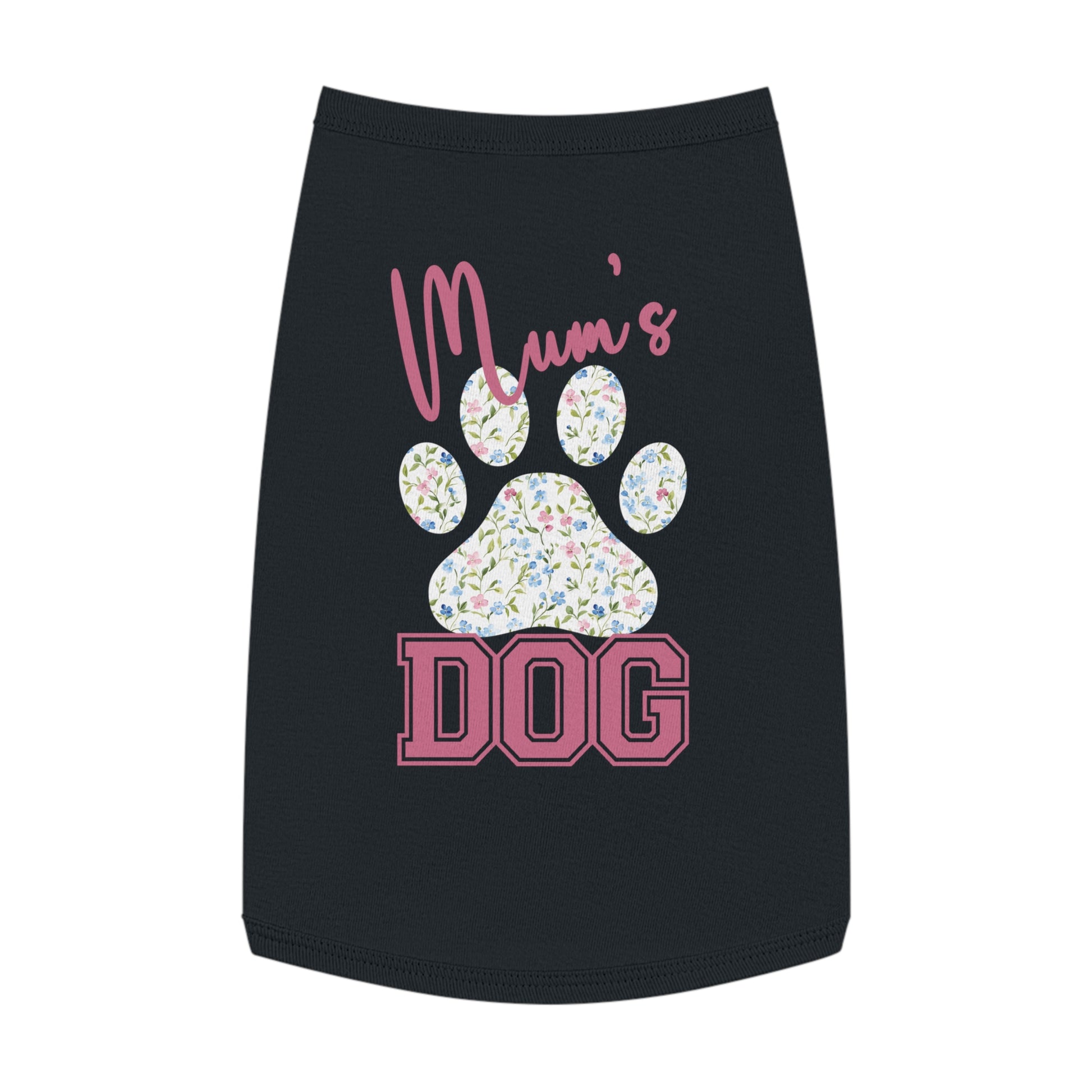 Pet Tank Top - Pink and Blue Floral Mum's Dog Coquette Design Large Black