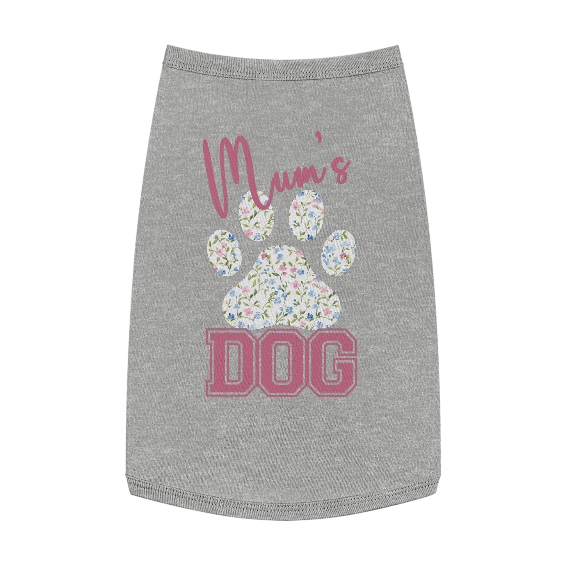 Pet Tank Top - Pink and Blue Floral Mum's Dog Coquette Design Large grey