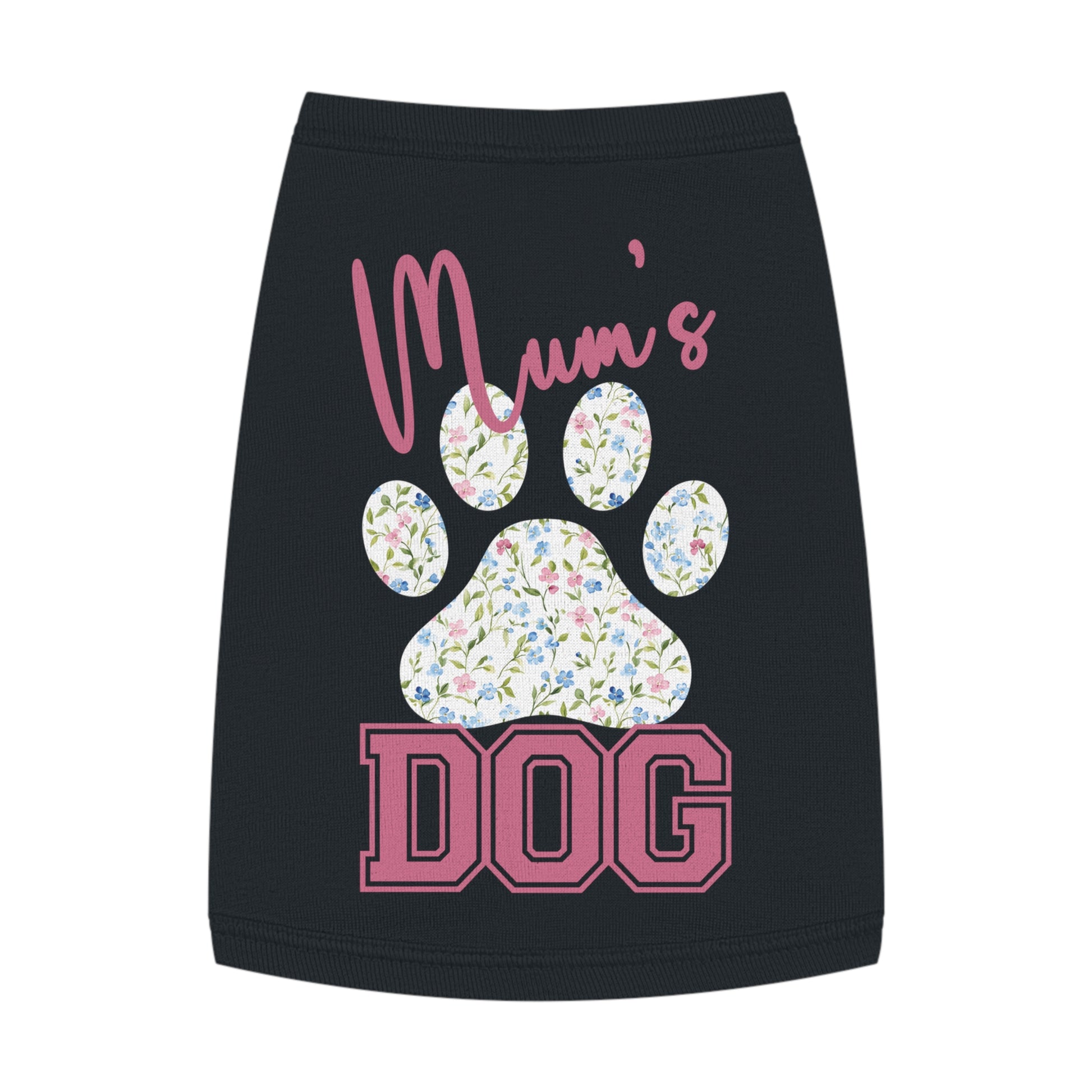 Pet Tank Top - Pink and Blue Floral Mum's Dog Coquette Design Medium Black