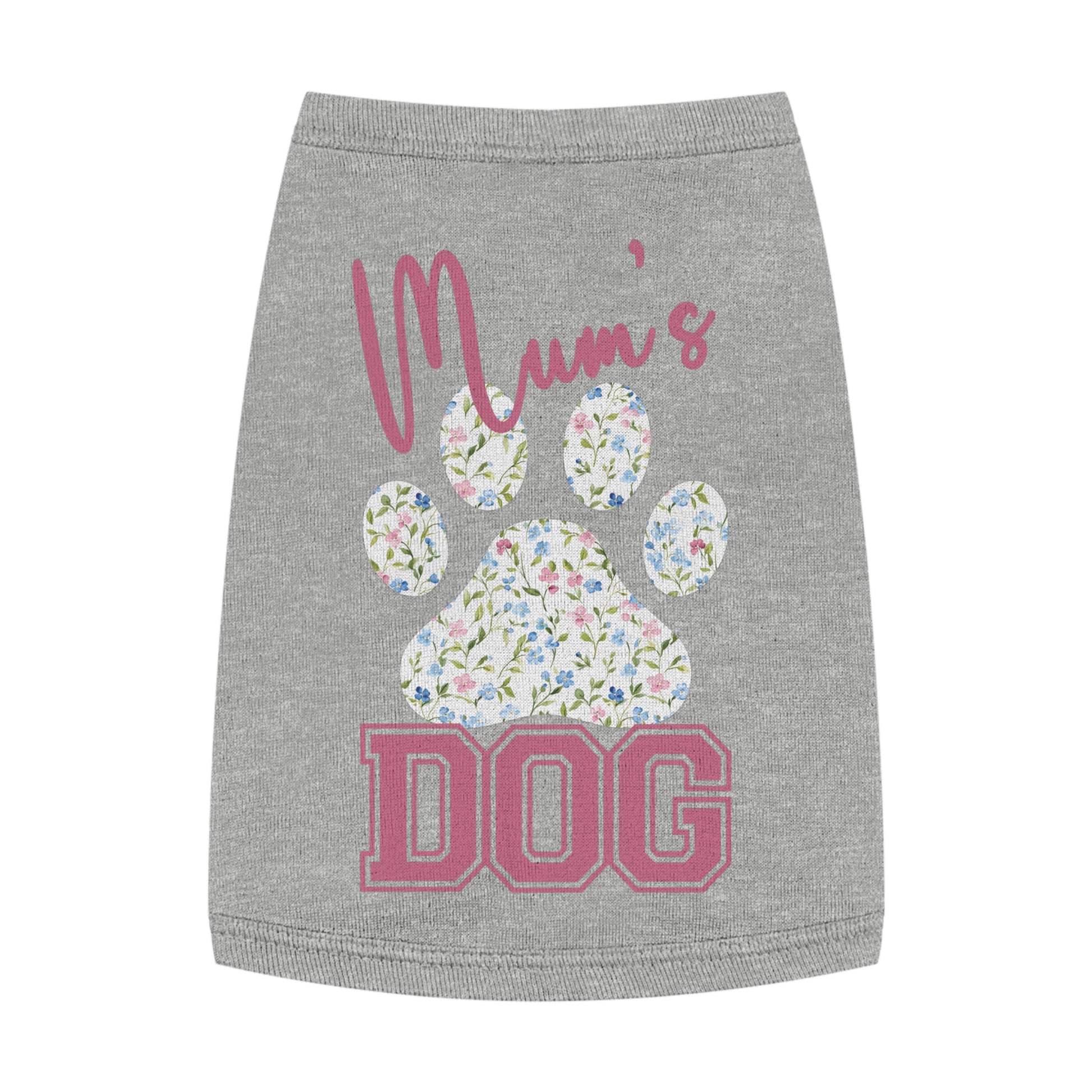 Pet Tank Top - Pink and Blue Floral Mum's Dog Coquette Design Medium grey