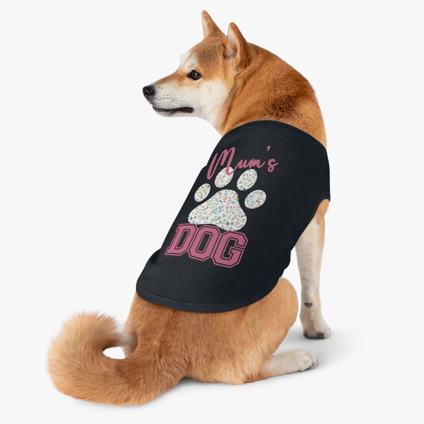 Pet Tank Top - Pink and Blue Floral Mum's Dog Coquette Design context  Large Black