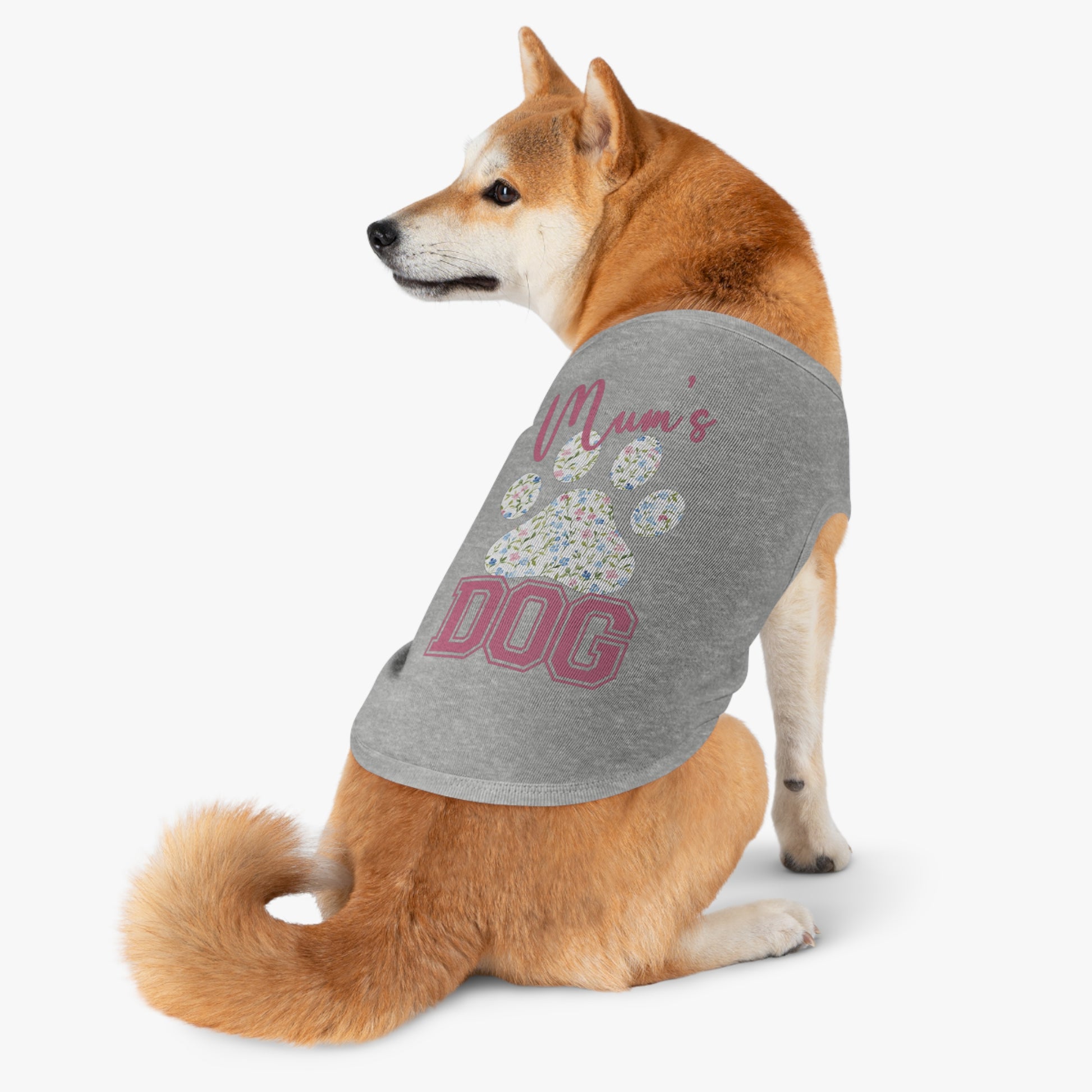 Pet Tank Top - Pink and Blue Floral Mum's Dog Coquette Design context  Large Grey
