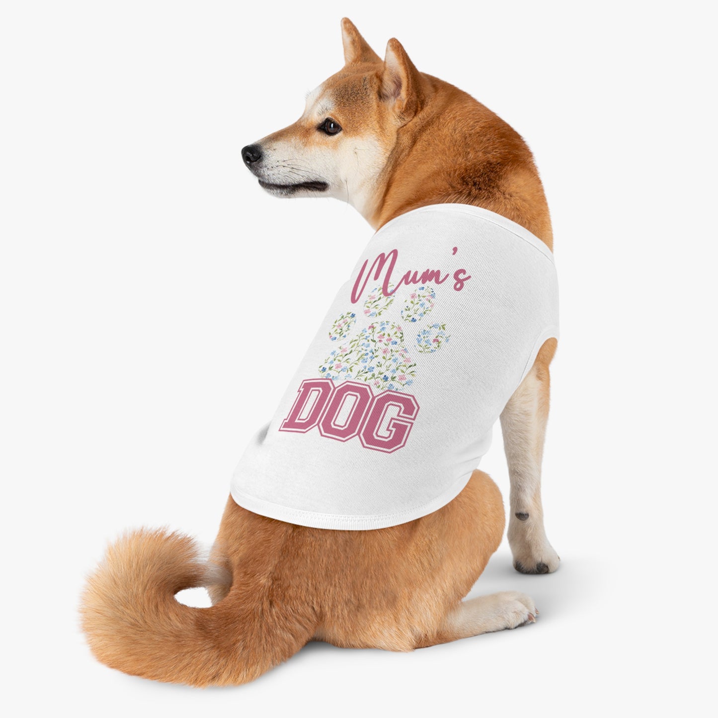 Pet Tank Top - Pink and Blue Floral Mum's Dog Coquette Design context  Large white