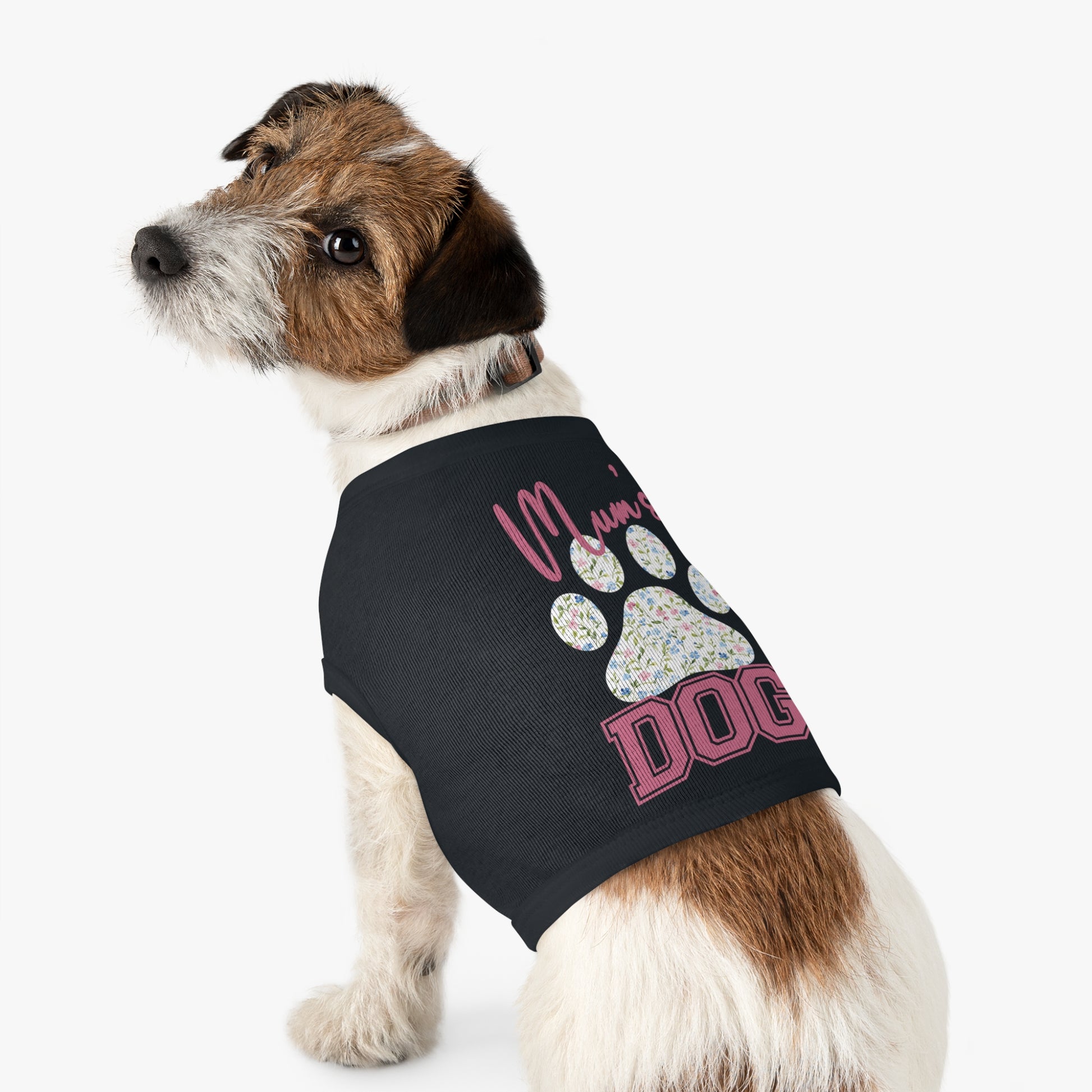 Pet Tank Top - Pink and Blue Floral Mum's Dog Coquette Design context  Medium black