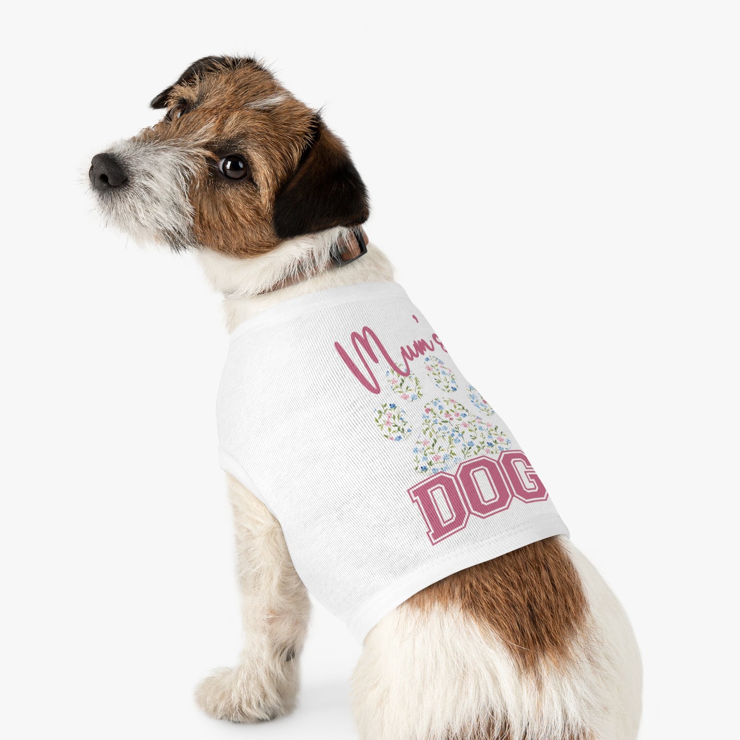 Pet Tank Top - Pink and Blue Floral Mum's Dog Coquette Design context  Medium white