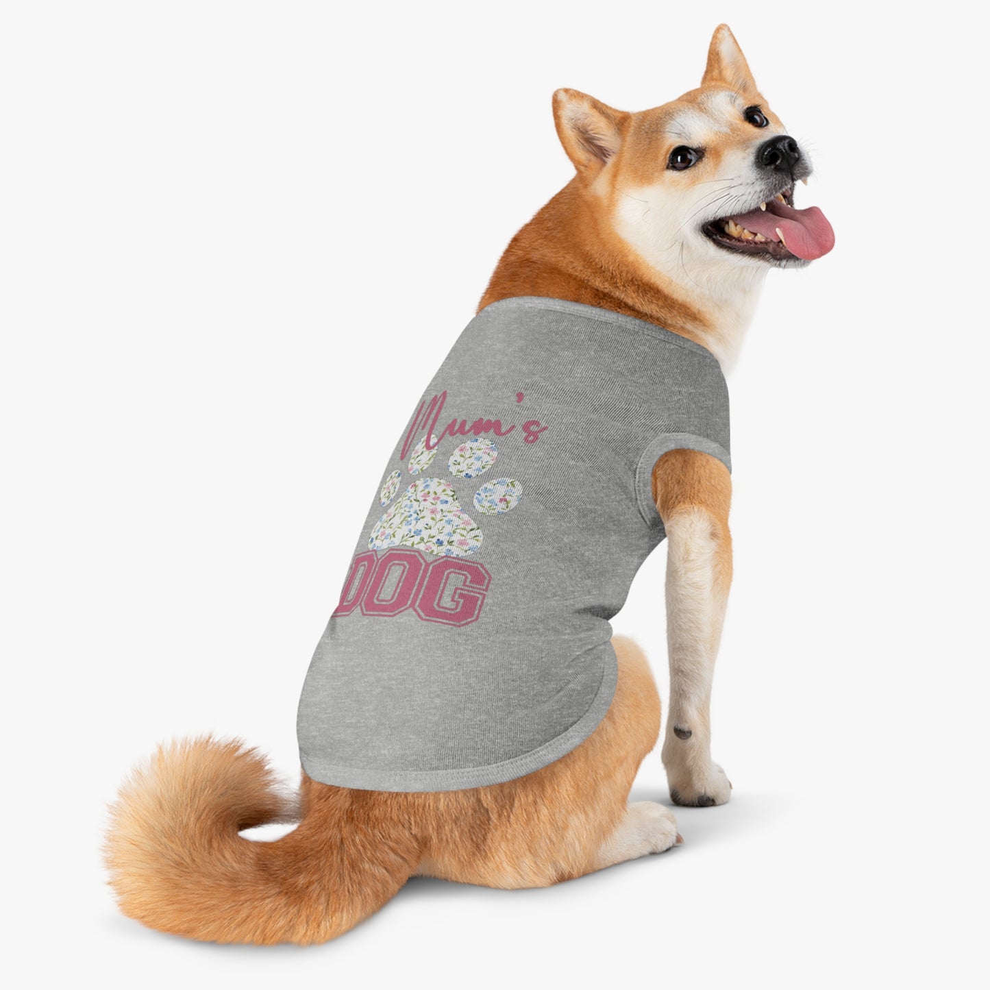 Pet Tank Top - Pink and Blue Floral Mum's Dog Coquette Design context  X Large Grey