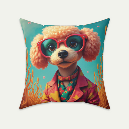 Poodle Puppy Wearing Sunglasses, Square Accent Pillow, Creamy Coral 20 inch Front