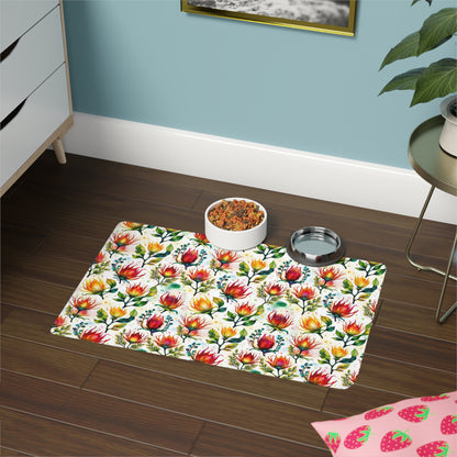 Red and Yellow  Floral Pet Food Mat (12x18) context 1