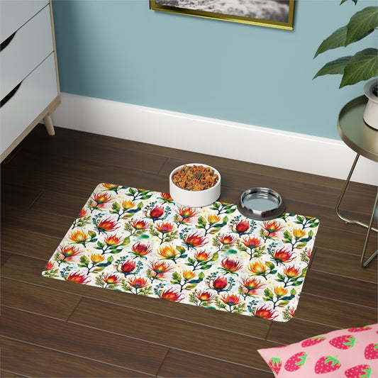 Red and Yellow  Floral Pet Food Mat (12x18) context 1